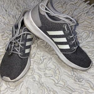 adidas Gray Knit Sneakers with White Three-Stripes